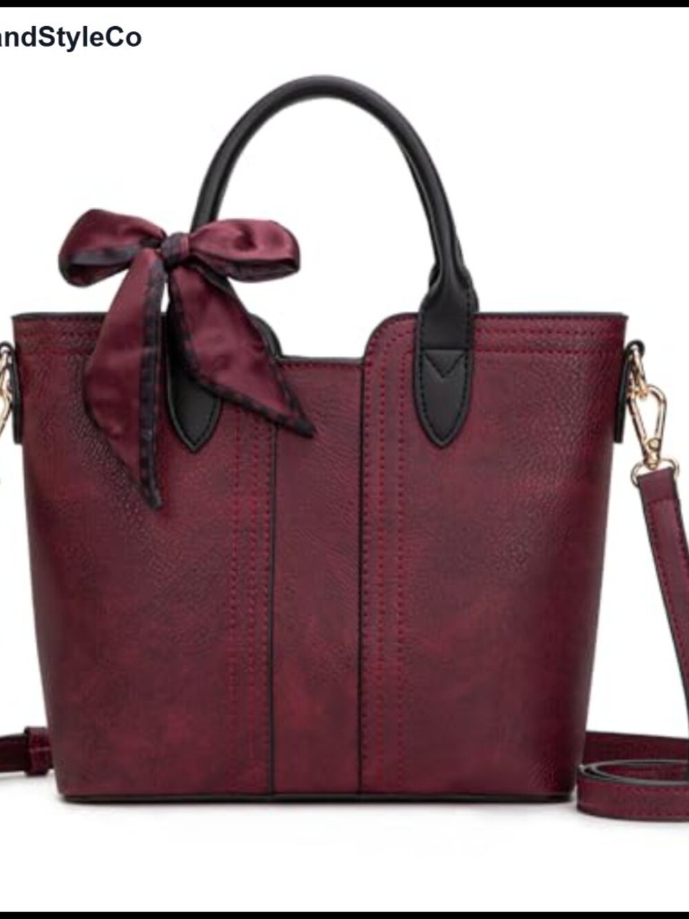 Faux Leather Satchel Handbag with Crossbody Strap, Removable Strap, Gold-Tone
